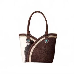 NEW MONTANA WEST tooled & cowhide tote bag in coffee